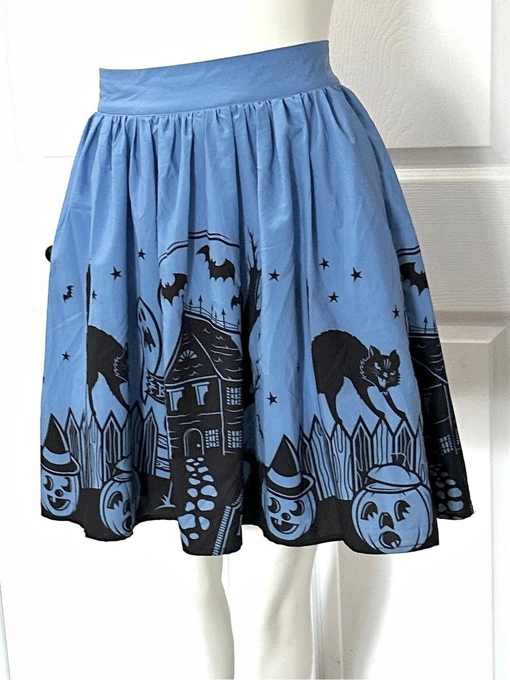 Sourpuss Blue Halloween Haunted House Circle Skirt